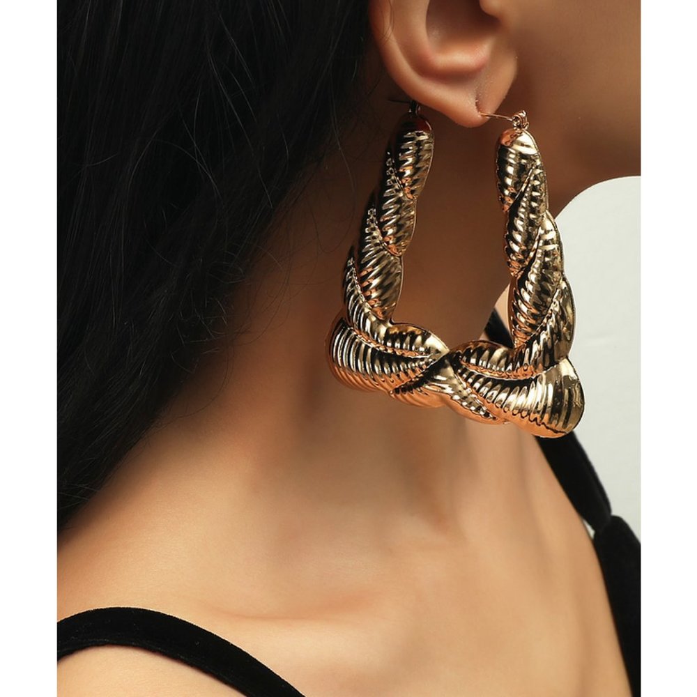 Big Bamboo Gold Earrings HIP HOP EIGHTIES PARTY FUN HOLLOW CITY LARGE COSTUME